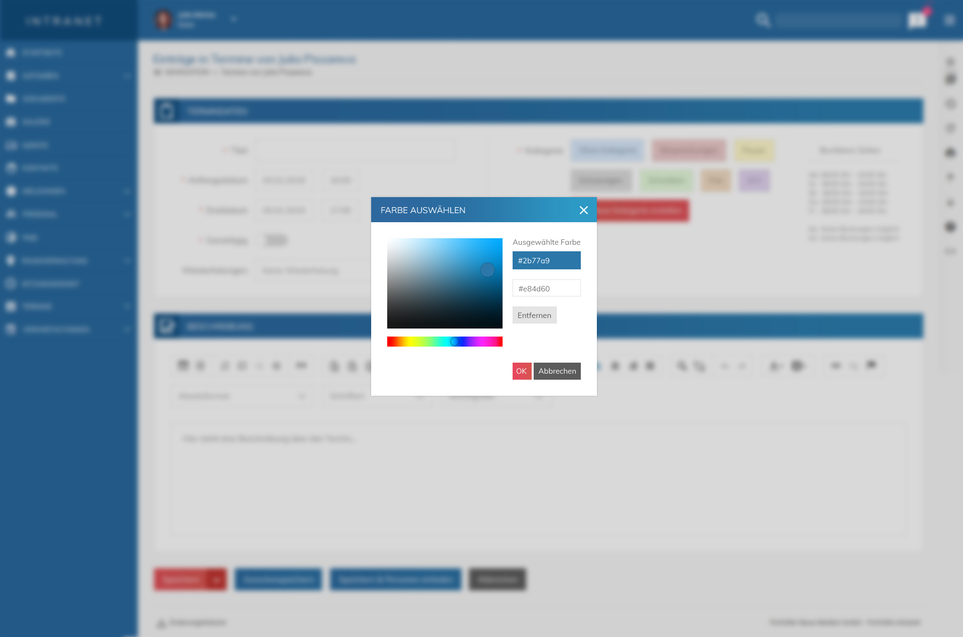Intranet Termine Eintrag Farbauswahl